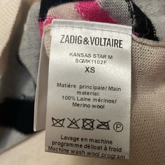 Zadig And Voltaire XS Sweater Ivory Merino Extra Fine Wool ARGILE Star - Picture 4 of 6